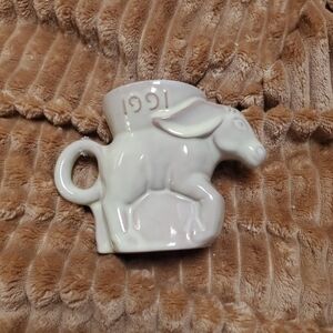 Frankoma mug 1991 white Glazed donkey ceramic pottery political  democrat